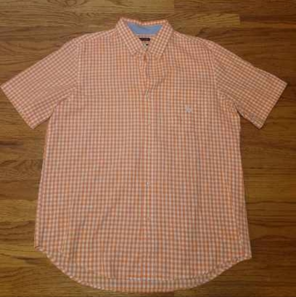Chaps Men's Peach Checkered Button Down Shirt